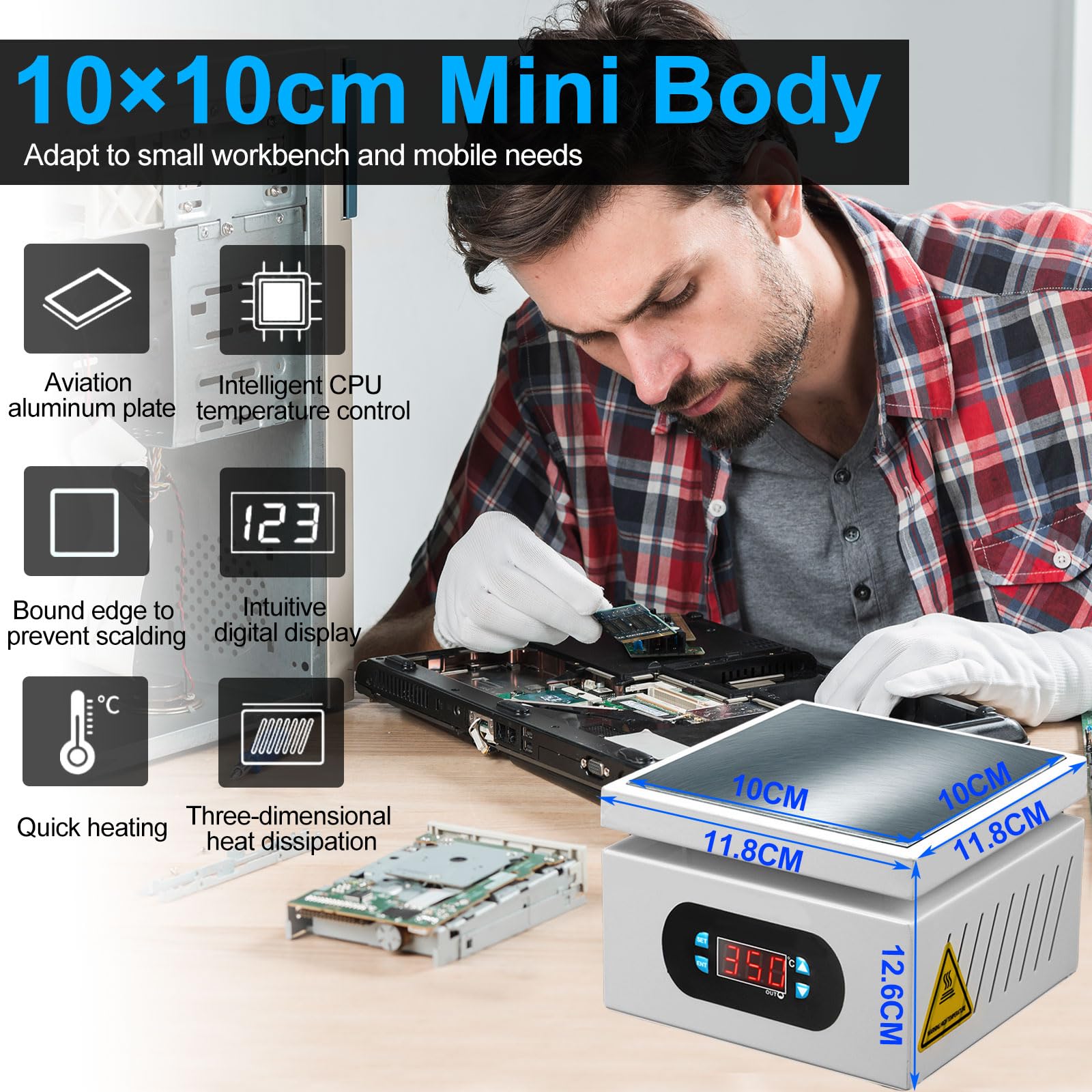 Plaque Chauffante de Soudure, 350 W, avec écran LED 0-400℃ Réglable | pour Micro-ordinateur, Préchauffage Electrique, Réparation de Téléphone Portable, Rework SMD