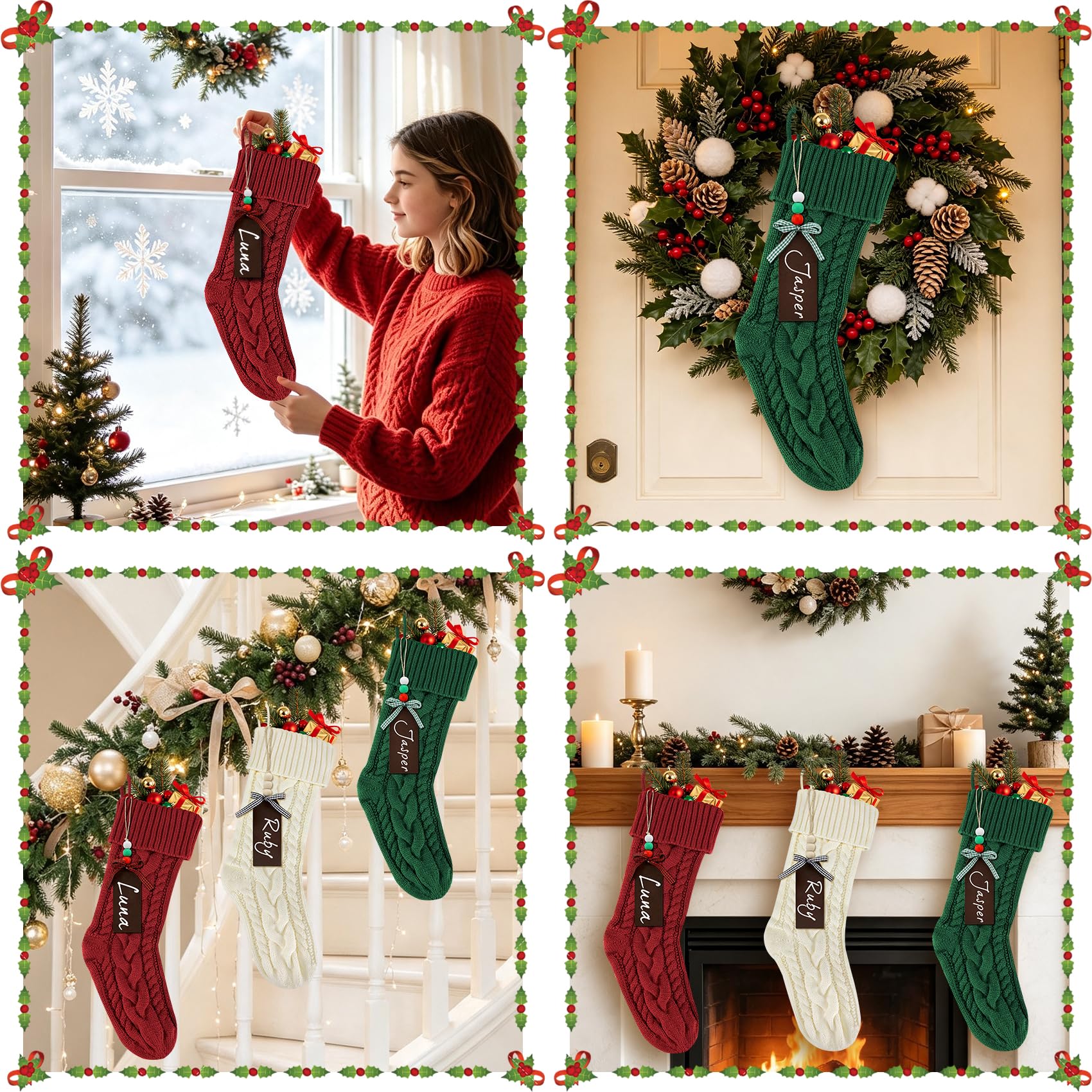 Medias de Navidad, paquete de 6 medias de Navidad de punto grandes de 18 pulgadas, calcetines de Navidad colgantes para decoración familiar de Navidad y regalos
