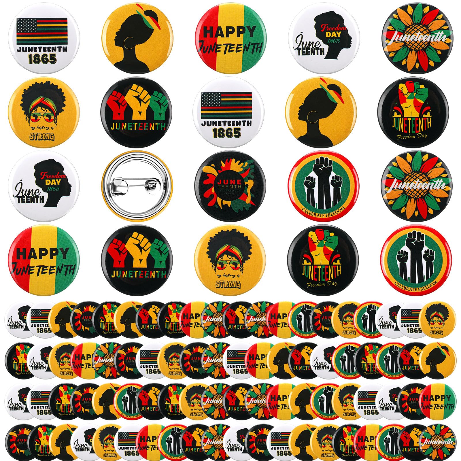 Sotiff 200 Pcs Juneteenth Buttons Pins Bulks 1 Inch Freedom Day Metal Round Badges Black History Party Favors Juneteenth Independence Day Pinback