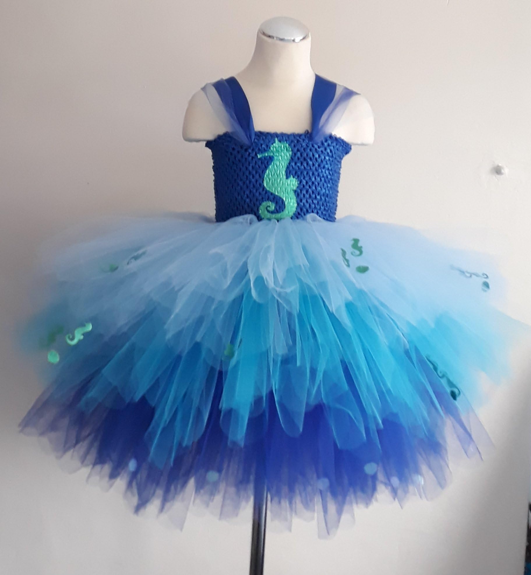 Seahorses and Shells Multi Layered Childrens Tutu Dress with Seahorse Headband Perfect for Birthday Parties Cake Smash,Photo Shoot,
