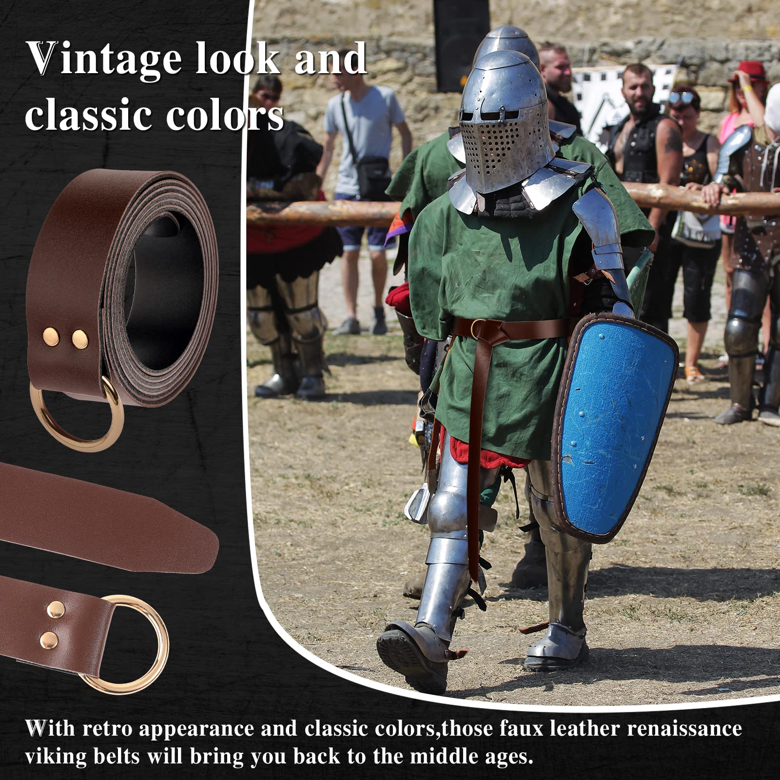 Cinturón de cuero medieval de Halloween, accesorio de recreación renacentista vikingo, cinturón pirata, cinturón de anillo para hombres y mujeres, Marrón 5