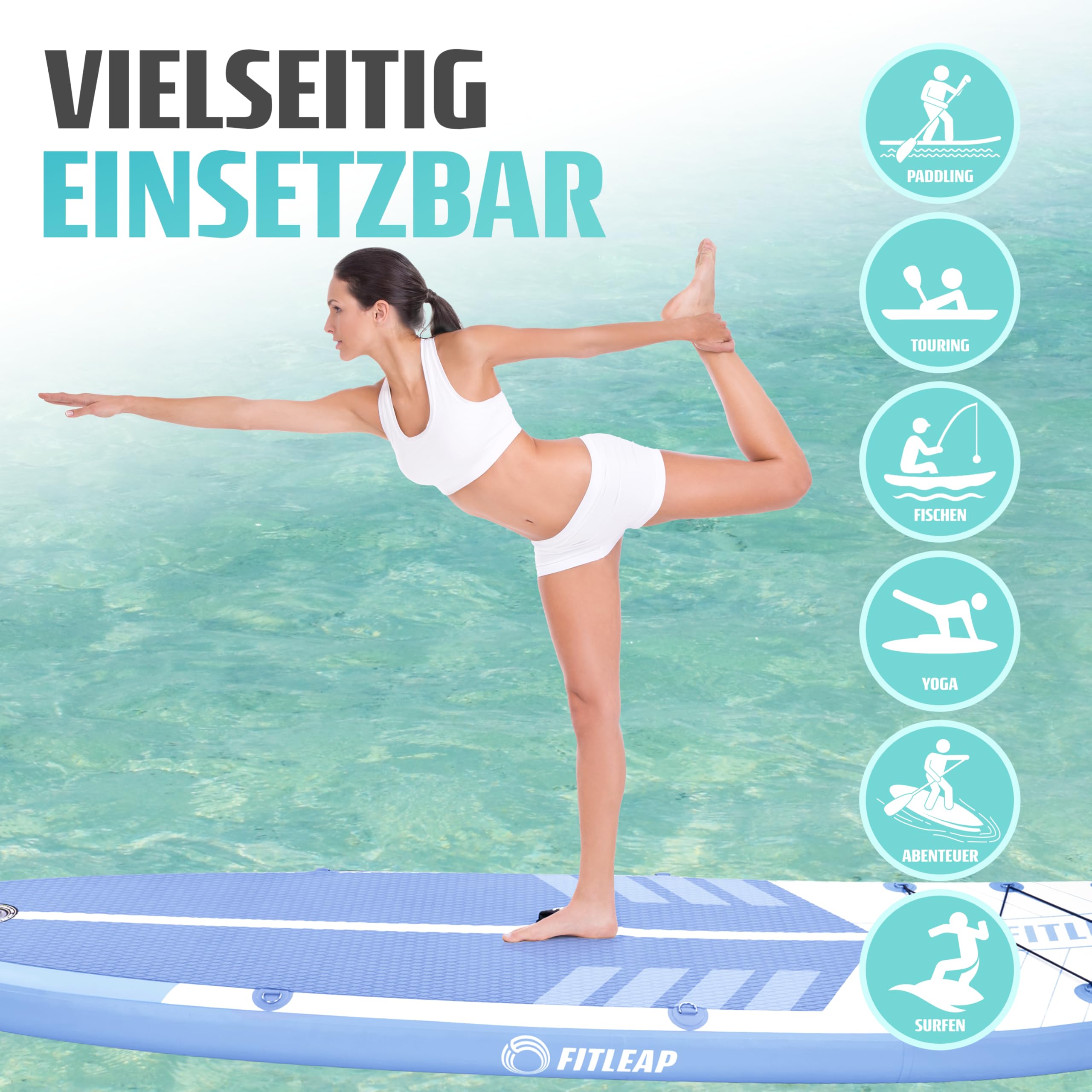Fitleap Premium Stand Up Paddle Board aufblasbar - SUP Board Set mit Hochdruckpumpe, verstellbarem Paddel und Rucksack - Ideal für Anfänger und Profis - Perfekt für Yoga, Surfen und Wassersport