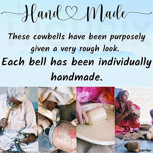 Miniatura 6 de Carfar Juego de 3 campanas grandes de estilo flora grabadas hechas a mano de metal Harmony Christmas Hanging Cow Bells Set completo