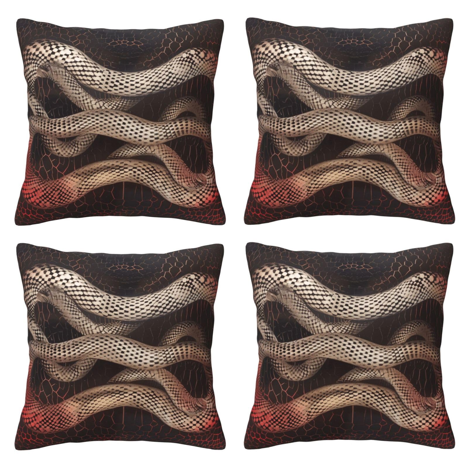 Serpentine Throw Pillow Cases 4 Pack Square Pillowcases Super Soft Pillow Protectors With Zipper for Couch Livingroom Sofa Bed Office Car,30x30 CM