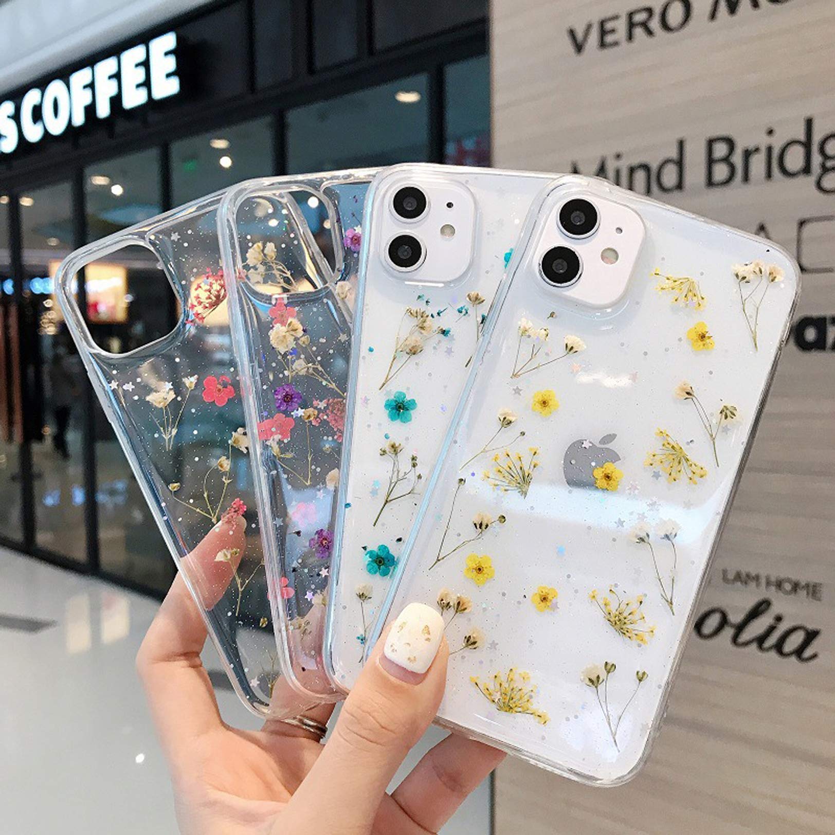 Tybiky Custodia protettiva per iPhone 12 Pro, con veri fiori secchi