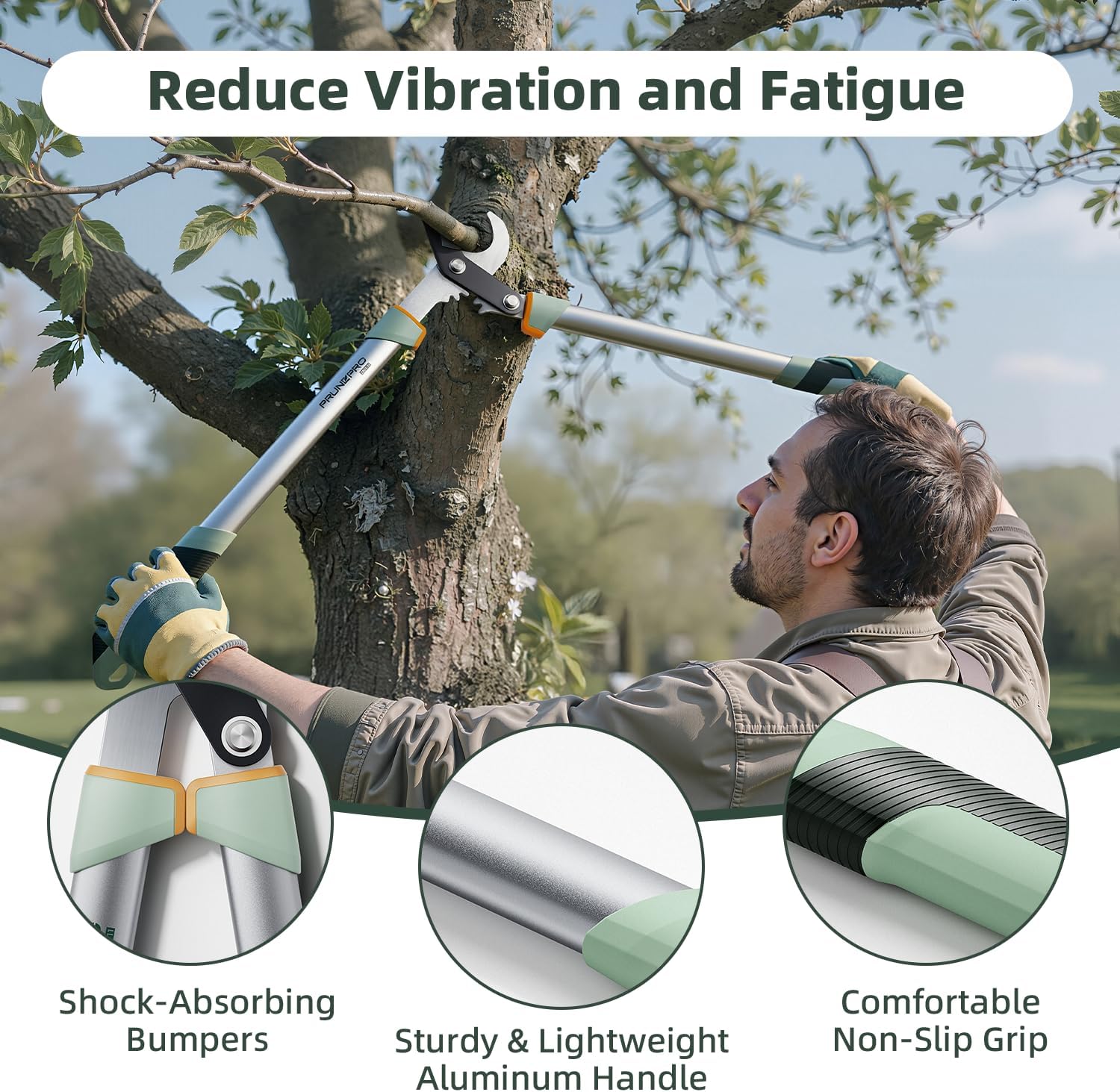 PrunePro Loppers for Tree Trimming Branch Cutter Heavy Duty Tree Pruner Rust Resistant Sharp Steel Blade Tree Limb Trimmer - Image 4