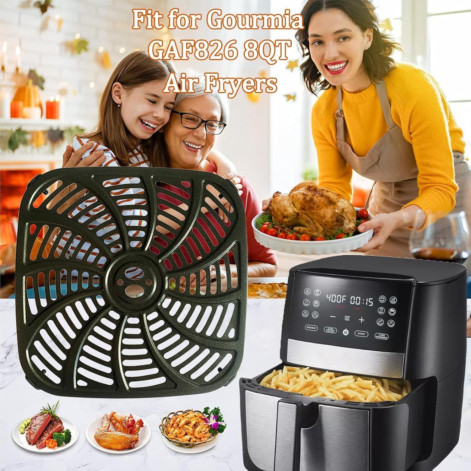 8QT Air Fryer Crisper Plate Tray for Gourmia GAF826 Air Fryers, Upgraded Nonstick Air Fryer Rack Grill Pan Plate Insert Grate Shelf Grid for 8 Quart Gourmia Air Fryers, Dishwasher Safe