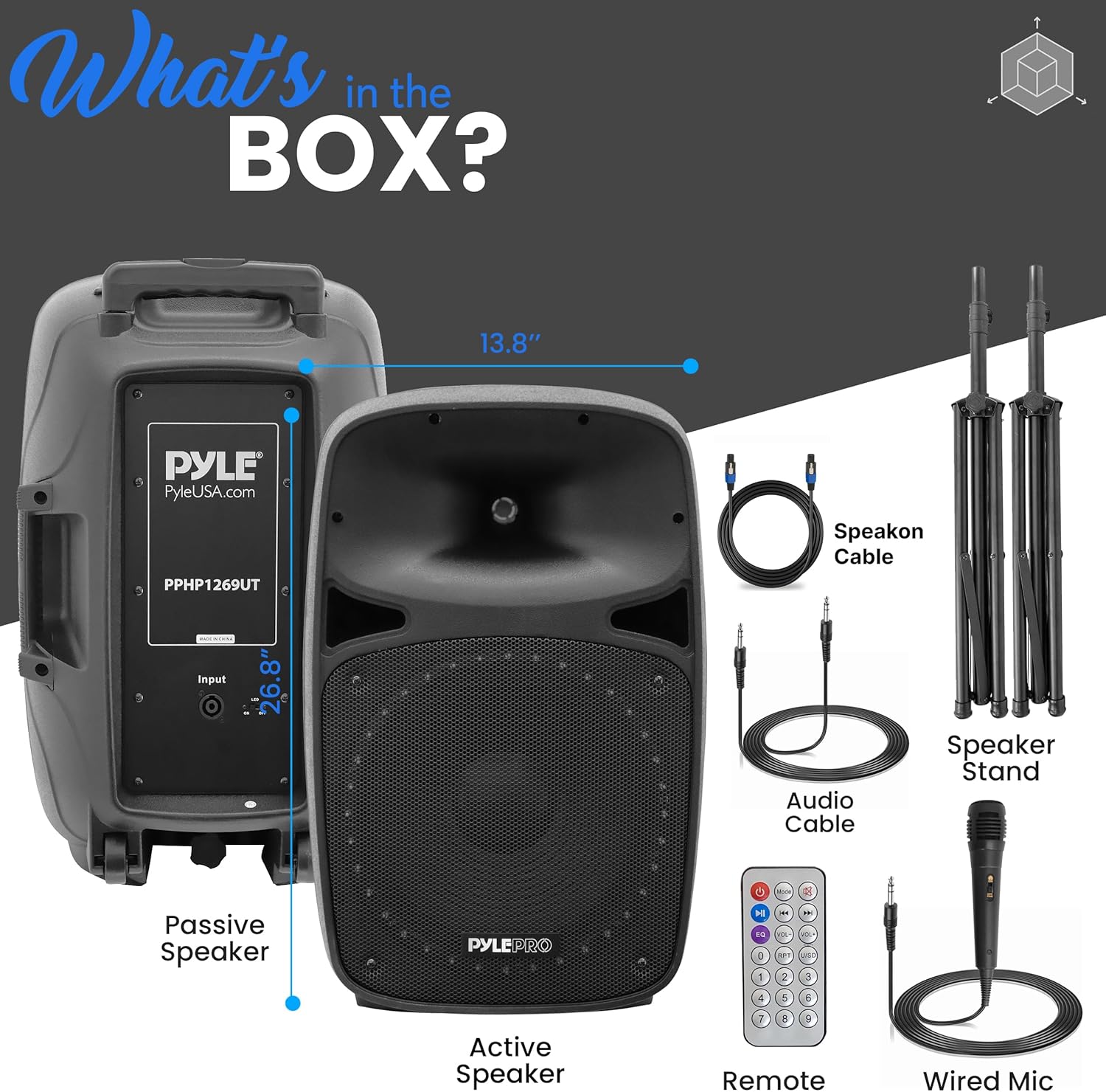 Pyle 12" Bluetooth PA System with Speaker Stand, Powerful Karaoke Machine for Adults, Portable Party Speaker with Wireless Microphone, USB/SD, AUX Input, LCD Display, 1500W Audio Output - Image 8