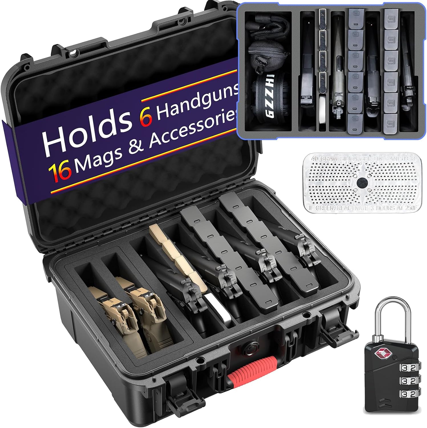 Pistol Gun Case for Handguns – Holds Multiple Handguns Case & Mags | TSA Approved Waterproof Hard Shell Pistol Case with Pre-Cut Foam, Heavy Duty Protection for Storage