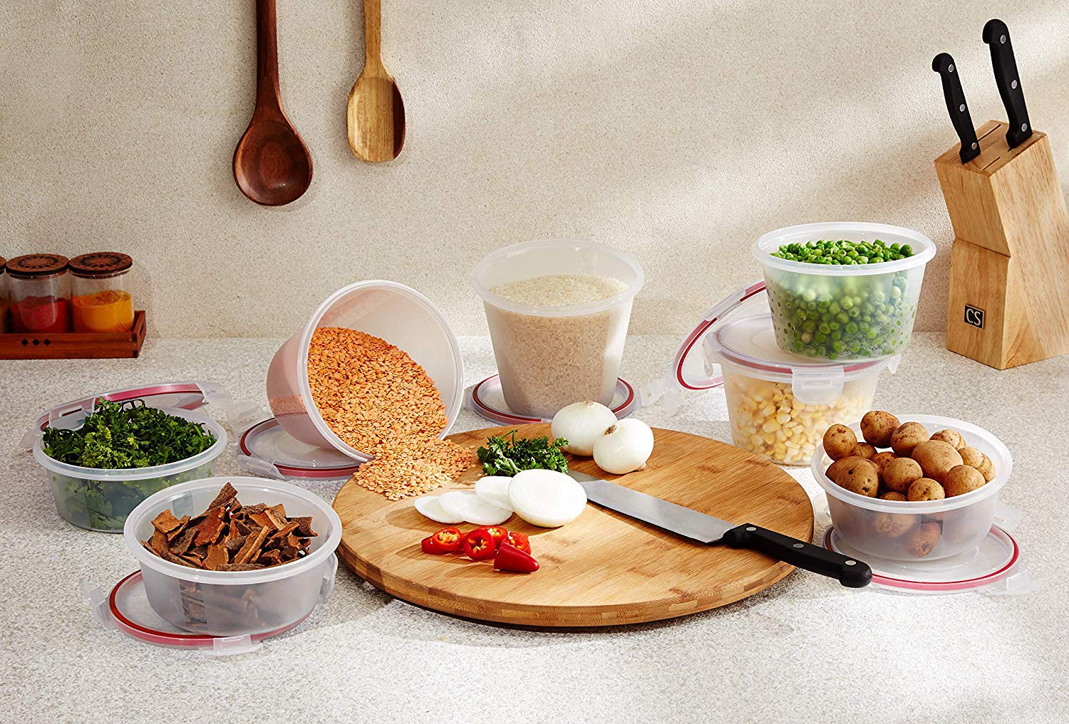 Amazon Brand - Solimo Plastic Kitchen Storage Container Set, 7-Pieces, Transparent offers donot miss