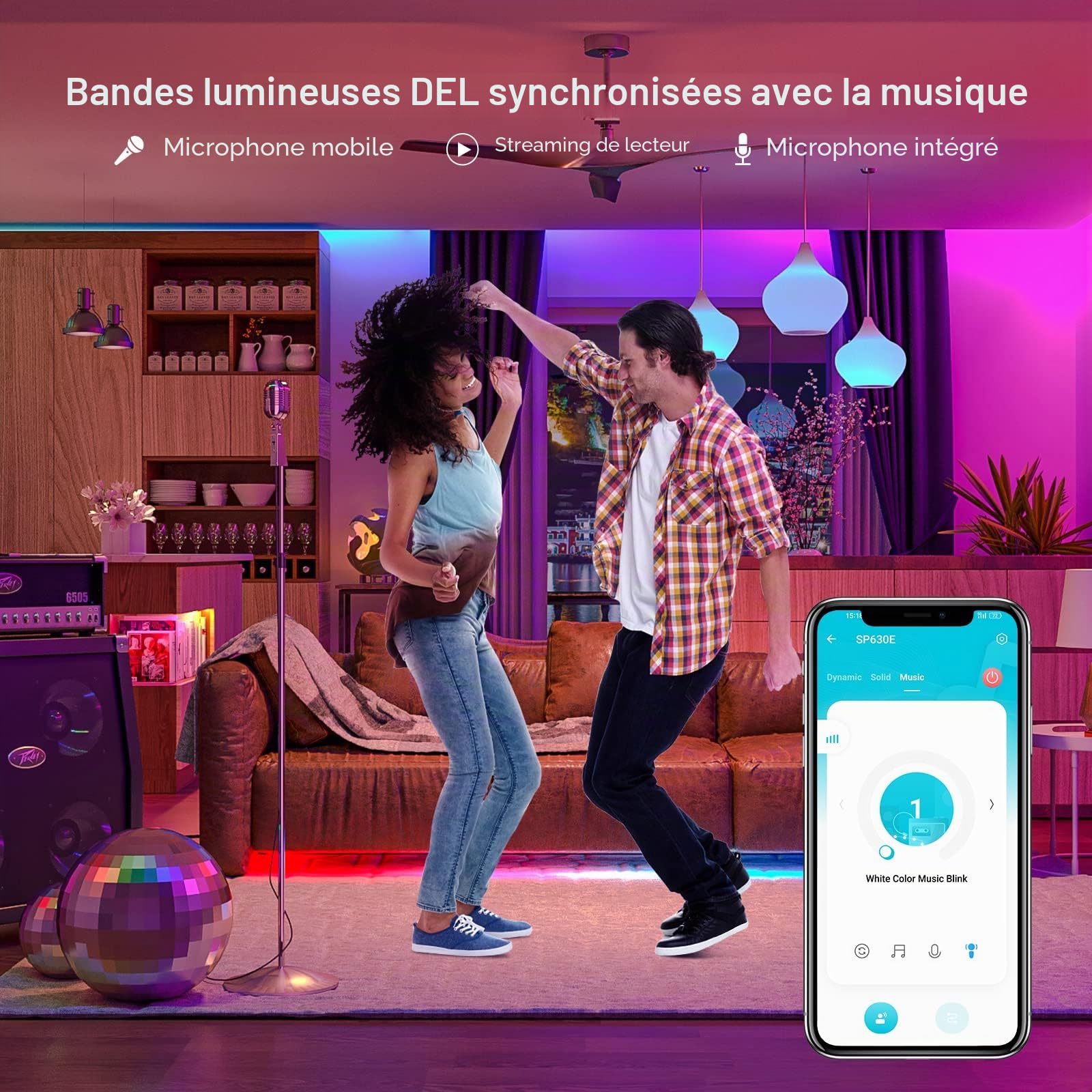 SEZO SP630E Contrôleur LED Bluetooth 12 en 1 2.4G DC5V-24V Compatible avec Ruban LED 5 CH PWM monochrome RGB RGBW ou SPI TTL IC WS2812B SK6812 WS2811 FCOB CCT LED Strip Control Modèle Musical