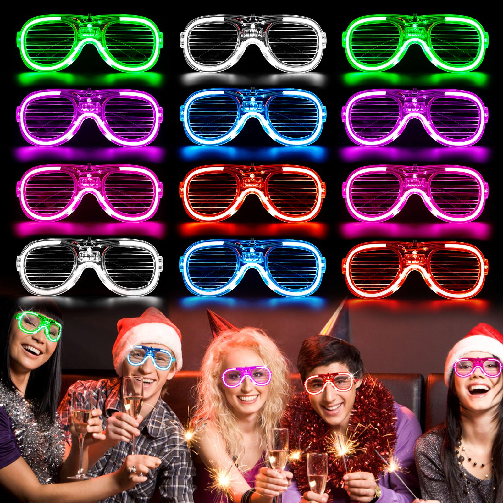Light Up Glasses,12 Pack Set / 6 Pack Set LED Glasses Partys, Neon Glasses,Blinds Flashing Glasses for Kids Adult Rave Party Glasses Set
