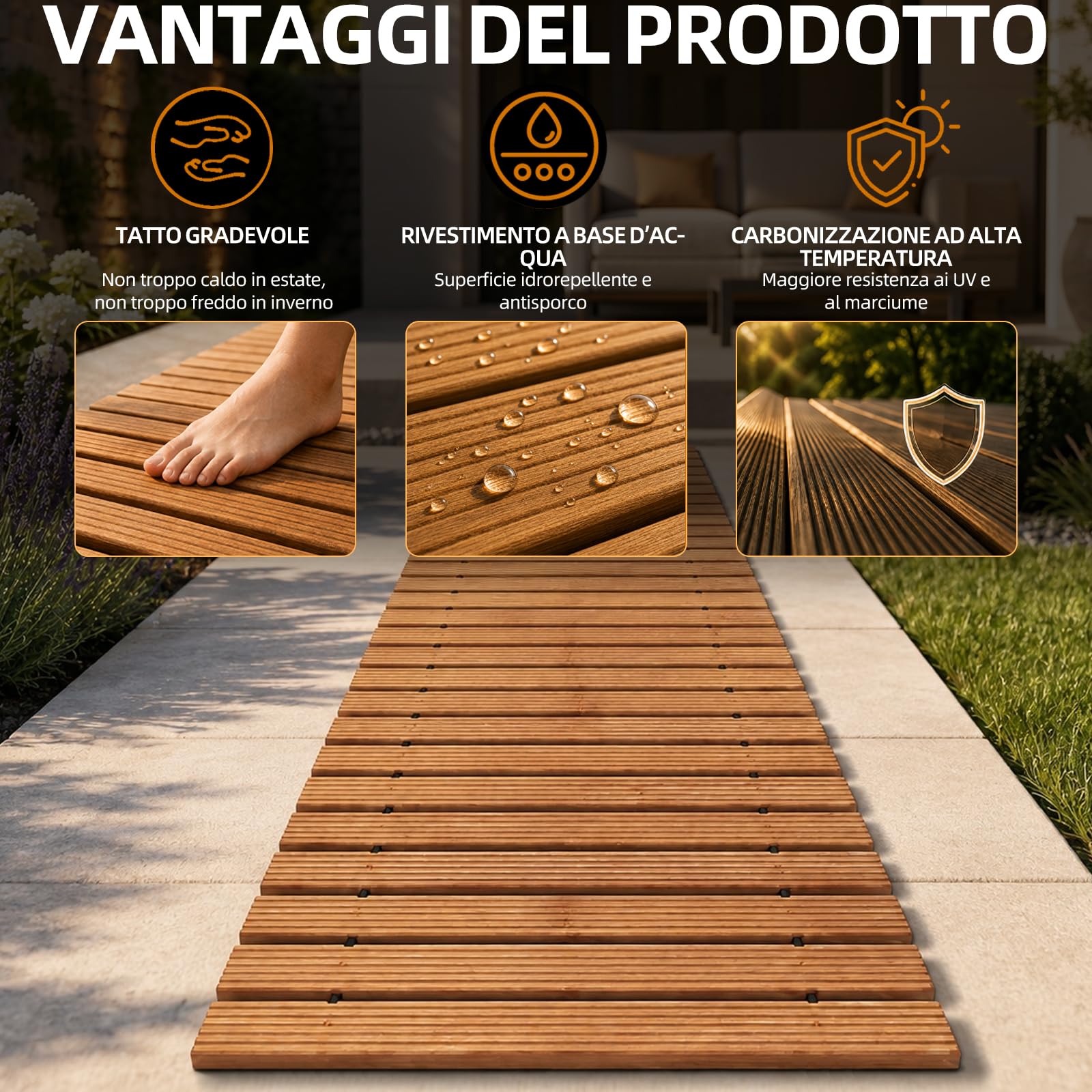 Holzweg - Percorso da giardino arrotolabile, in legno di cedro, 2,4 m