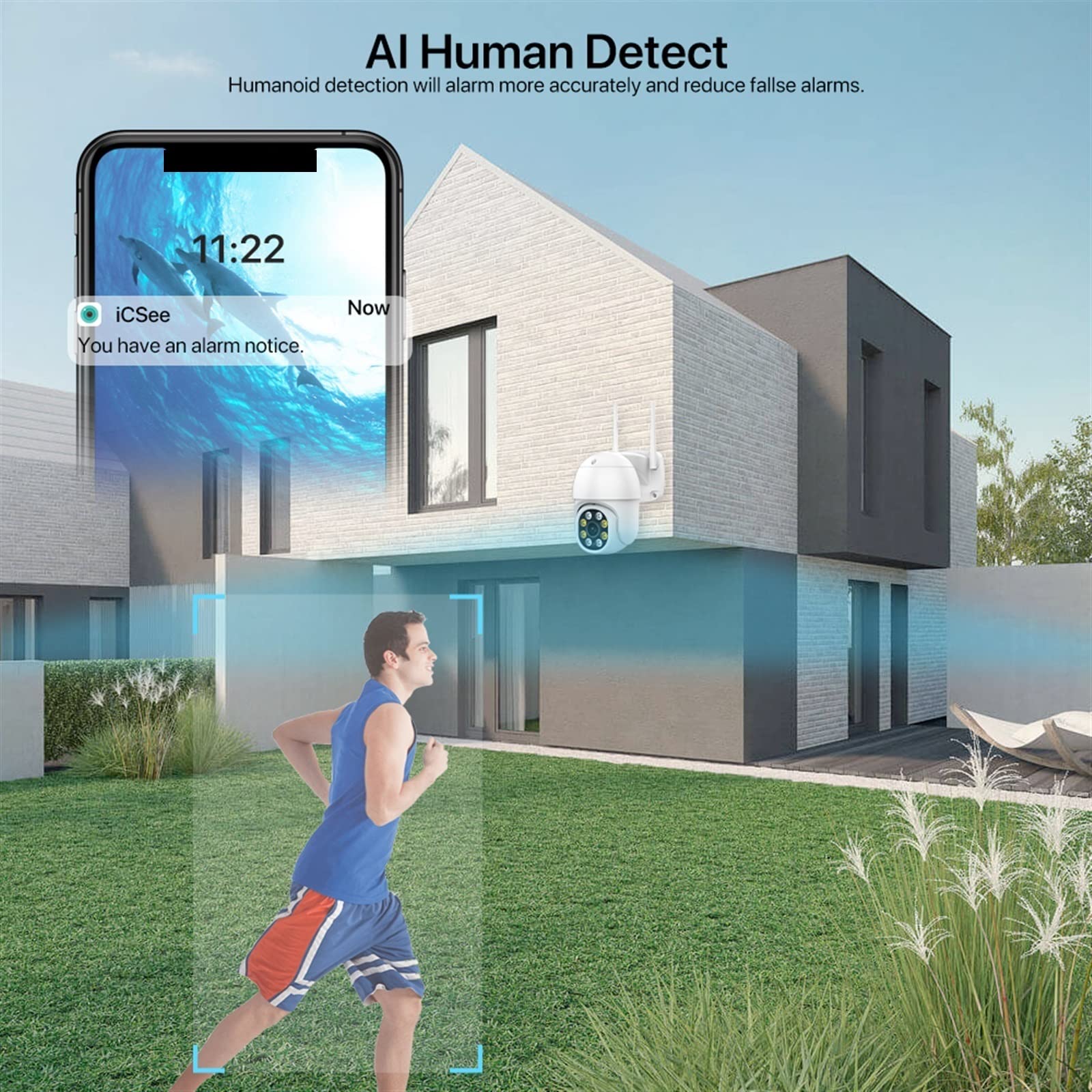 Telecamera WiFi Esterno, 8MP HD IP Camera Outdoor 4K H.265 Wireless PTZ Camera AI Tracking 5MP Security CCTV Camera P2P Videosorveglianza iCsee App,Sicurezza, Antifurto(8MP No SD Card)