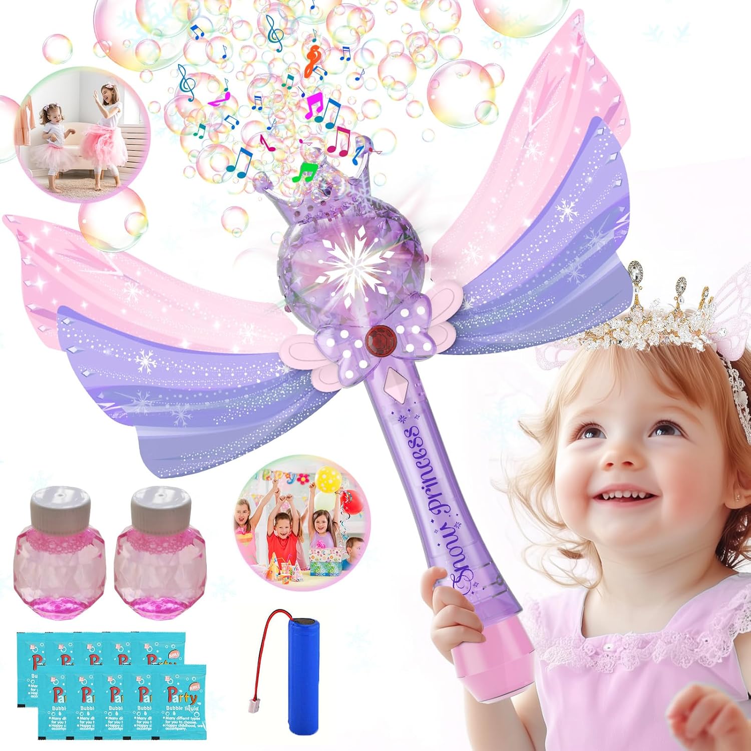 Princess Bubble Wand,Rechargeable Bubble Machine for Kids,Light Up & Music Bubble Maker,Bubble Blower,Outdoor Halloween Party Birthday Bubble Toy for Toddlers,Gift for Girls Age 3 4 5 6 7 8 Years Old.
