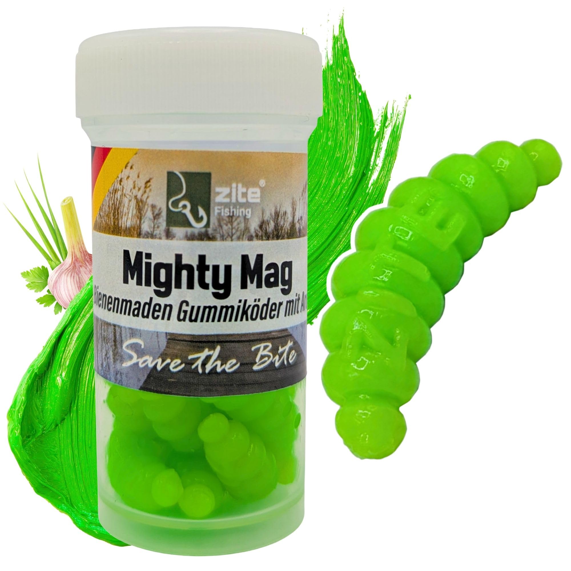 Zite Fishing Mighty Mag Mix 12 STK - Bienenmaden Imitat 2,8cm Forellenköder Neuheiten – Gummiköder Forellen-Angeln - Phthalatfrei mit Aroma, Forellen Köder, Angelköder (15. Chartreuse Knoblauch)