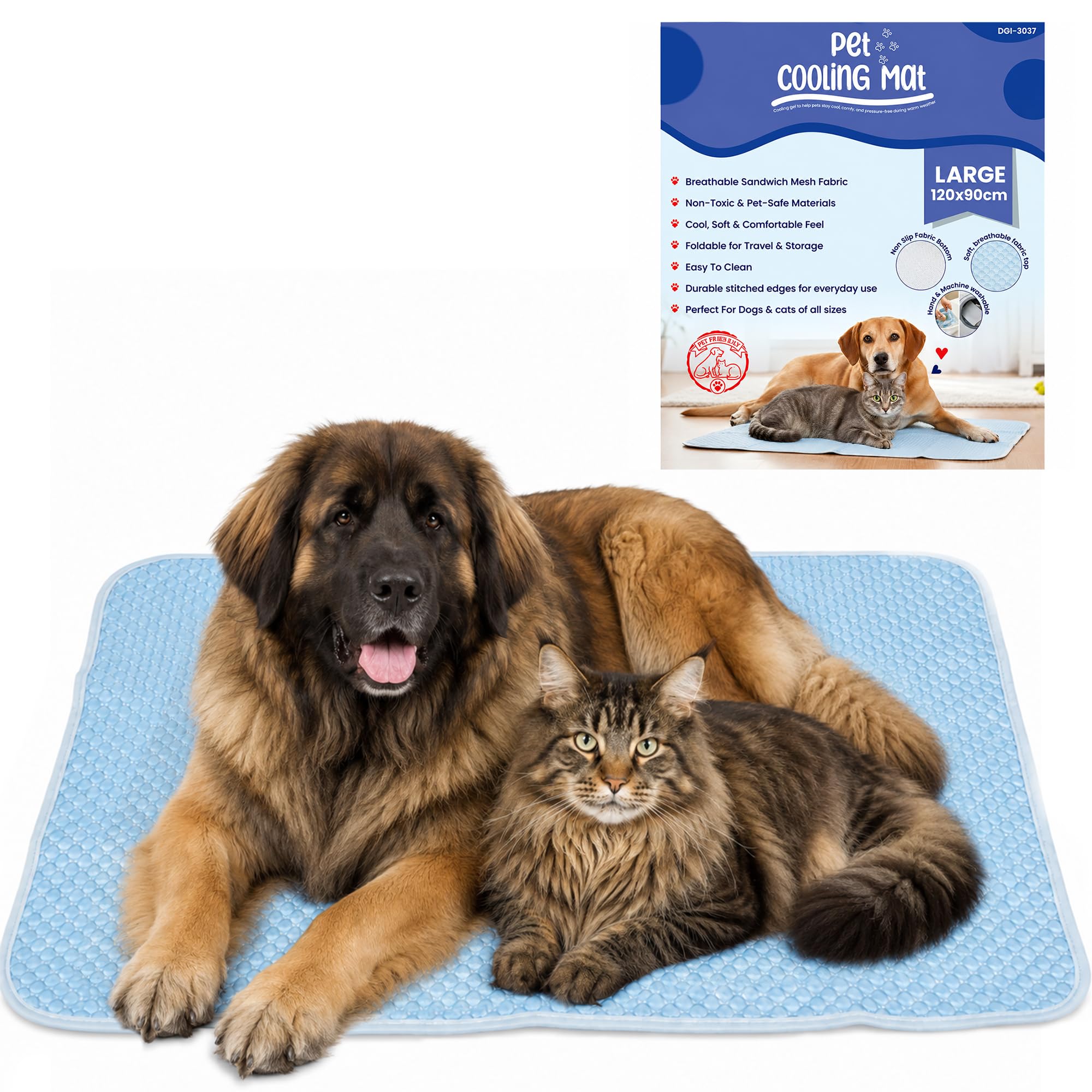 Lizzy Pet Cooling Mat for Dogs & Cats Large 120 x 90cm | Breathable Mesh Cooling Pad with Non Slip Base | Foldable Washable Summer Pet Mat for Indoor, Outdoor, Travel & Crate Use