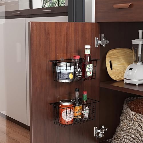 Miniatura 5 de MaraFansie Cestas de cocina colgantes para almacenamiento de alambre, cesta adhesiva y tornillos, organizador de puerta de armario con tiras