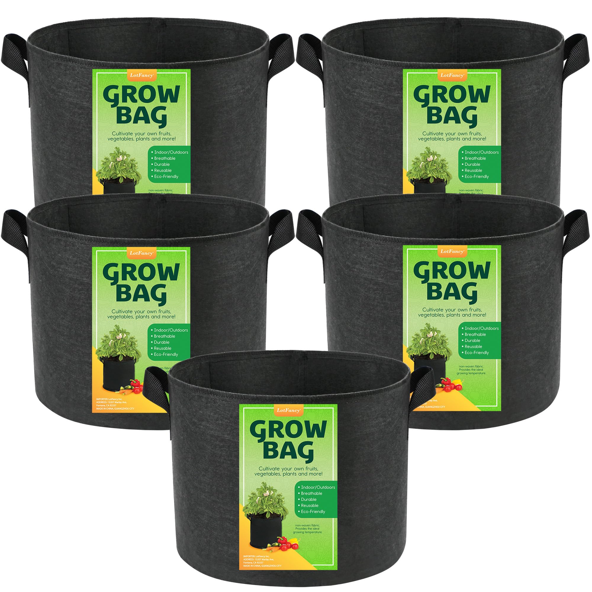 LotFancy 5-Pack 5 Gallon Grow Bag