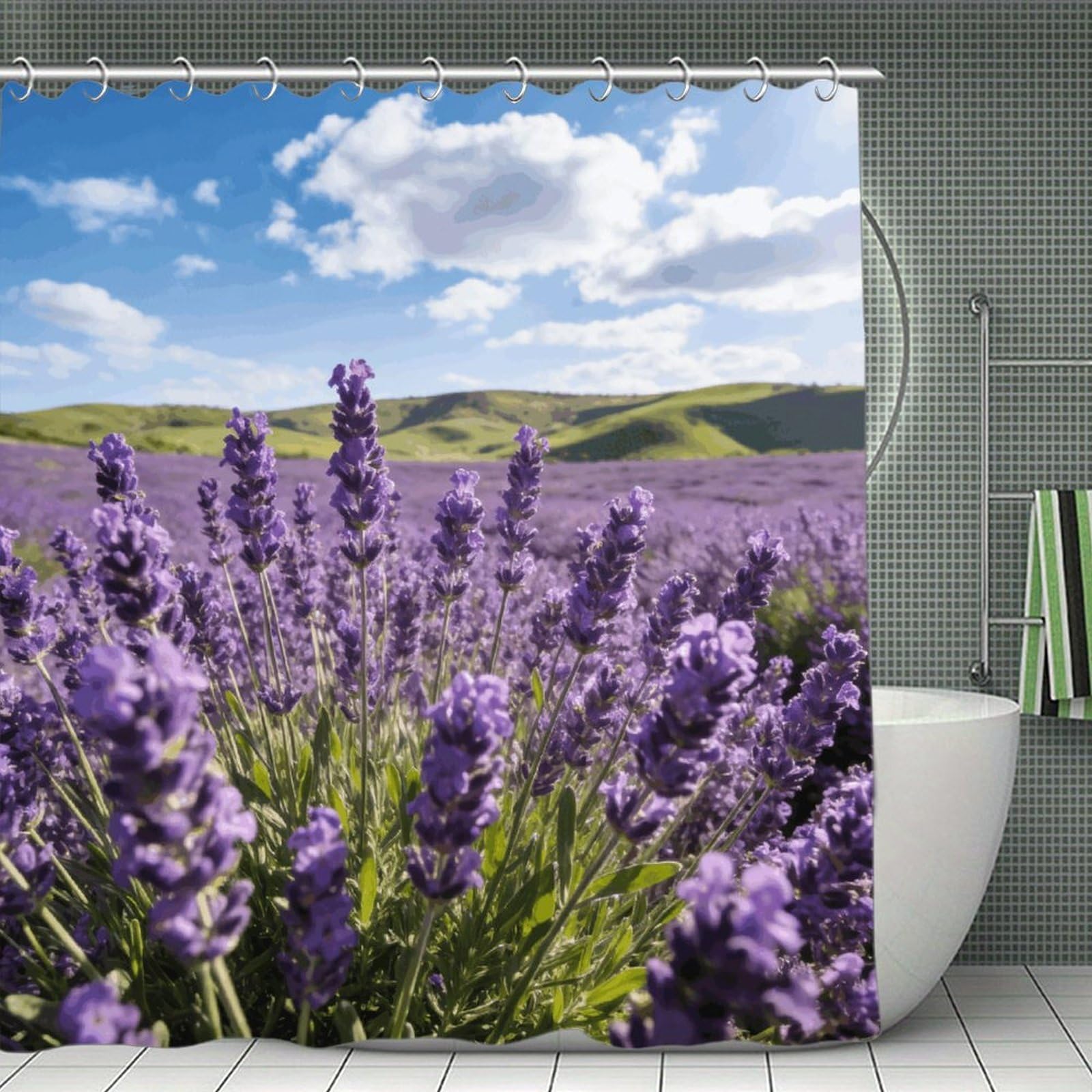 VstaDank Purple Lavender Shower Curtain Light-Weight Blackout Bathroom Curtain Washable Shower Liner 71x71 Inch Bath Curtain with Metal Holes Bathtub Bath Room
