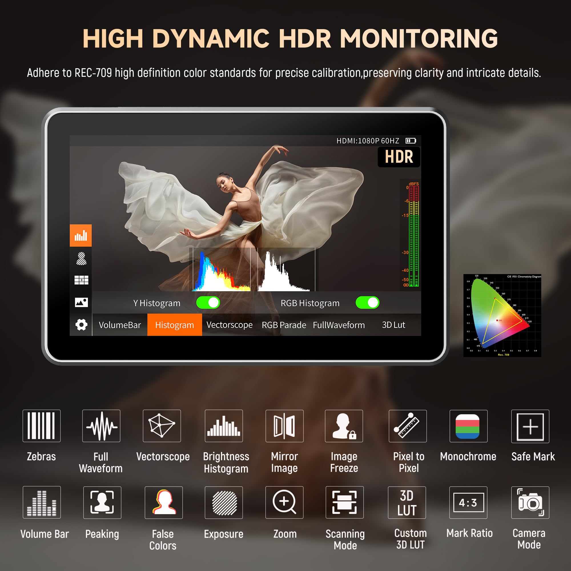 VILTROX DC-X2 2000 Nit Monitor da campo per fotocamera, 6 pollici 4K HDMI Loop in/Out 3D Lut Full Waveform 1920X1080 HD IPS Touchscreen DSLR Monitor video per fotocamera con parasole 2200mAh Batteria