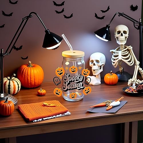 Adhesivo de transferencia UV DTF de Halloween para tazas de vidrio de 16 oz, calcomanías de transferencia de Halloween para manualidades, papel de