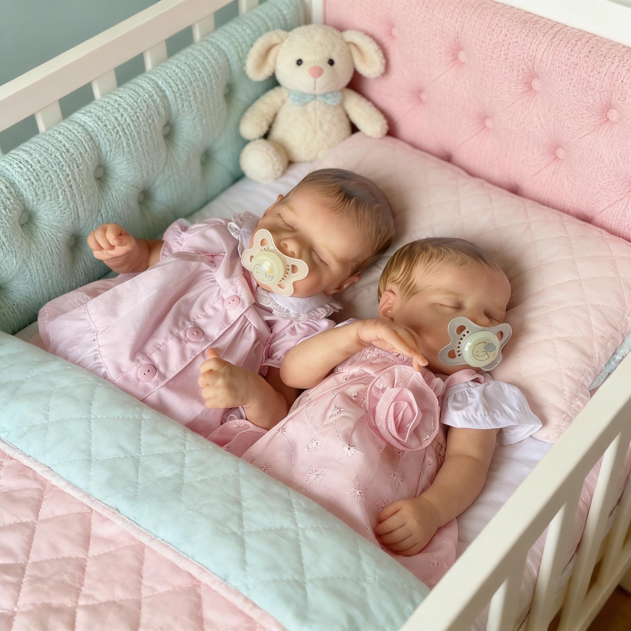 RXDOLL Asleep Reborn Baby Dolls silikonowe winylowe bliźniaki na całe ciało, 45 cm realistyczna lalka bobas bliźniaczki dziewczyny, realistyczne lalki Reborn, które wyglądają prawdziwie w pełni