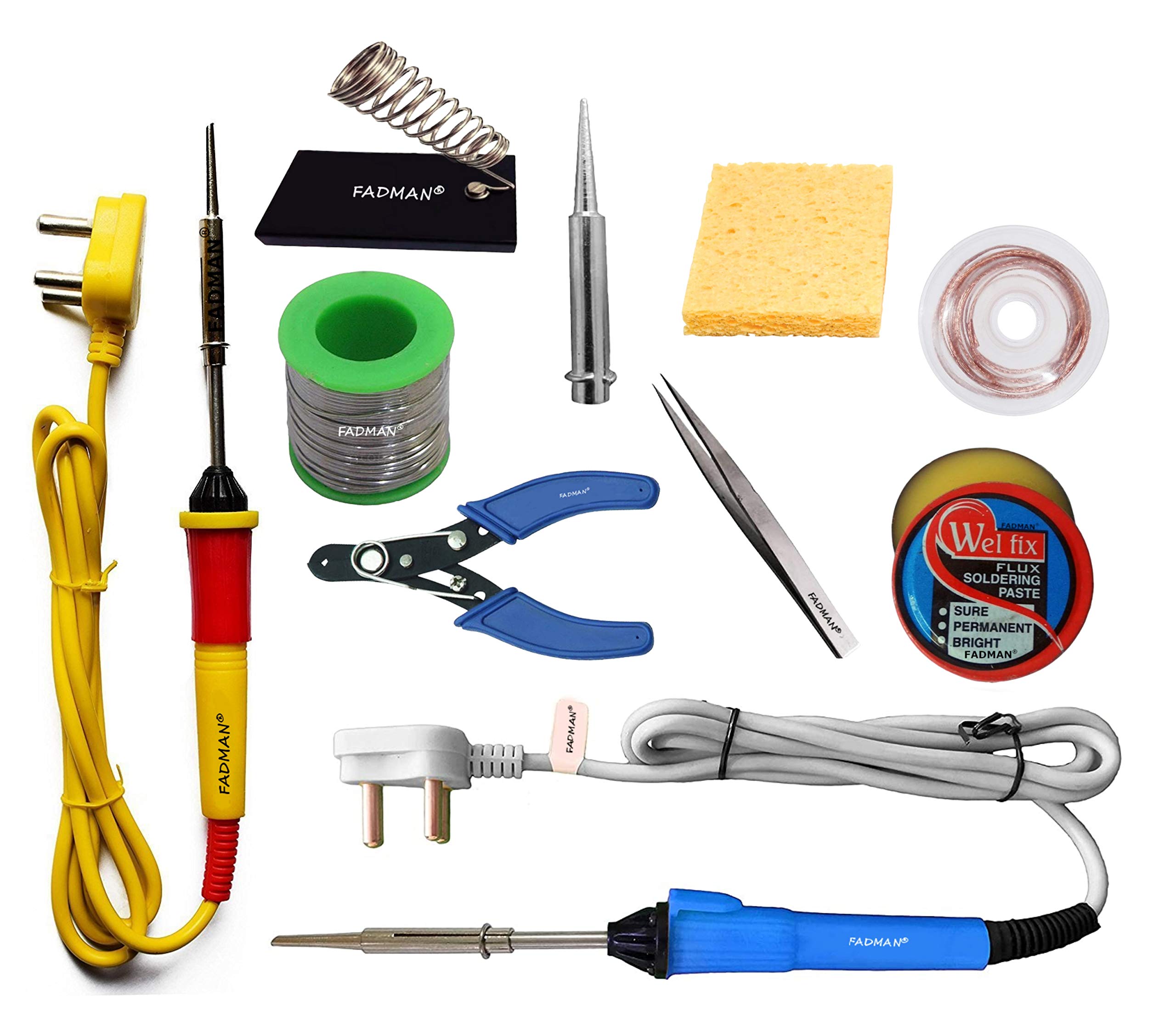 FADMAN Soldering Iron 25 W Simple - 2, Cutter, Stand, Solder Wire, Bit, Tweezer, Sponge, Wick, Paste, (Yellow+Red) (Blue+Grey) (B08L3PGD4B) Amazon Price History, Amazon Price Tracker