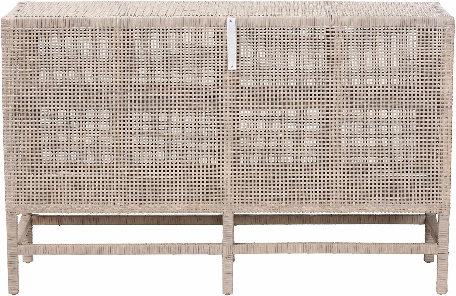 Bali & pari Vivan Natural Rattan Storage Cabinet - 2-Tier Handwoven Wicker Accent Cabinet with Double Doors and Elevated Base, French Grey