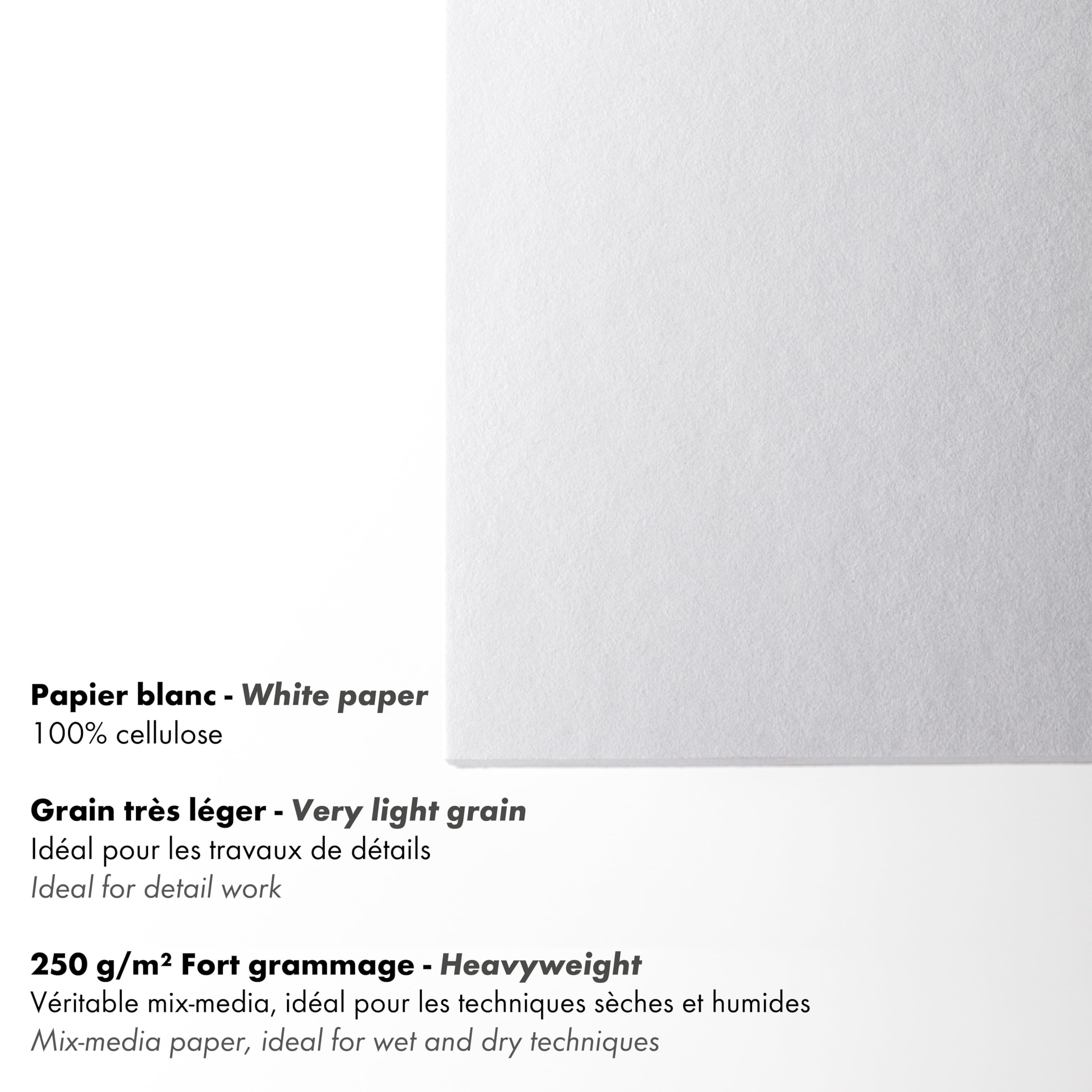 Clairefontaine 96536C Blocco collato PaintON multi-tecnica - 40 fogli carta da disegno multi-tecnica Grana molto leggera - Bianca - A3 29,7x42 cm 250g