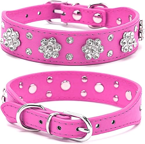 Miniatura 7 de Pimaodog Collar de perro con diamantes de imitación, bonito collar de piel sintética con diamantes de imitación, tamaño pequeño, mediano y grande