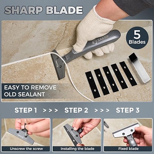 Miniatura 5 de Saker Kit de herramientas de calafateo 4 en 1, herramienta de acabado de sellador de aluminio, herramienta de acabado de lechada, removedor de