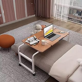 Mesa rodante para cama superior, altura y longitud ajustables, mesa inclinable con 8 ángulos ajustables, para el hogar, dormitorio, oficina, hospital (color: marrón, tamaño: 108 x 60 cm)