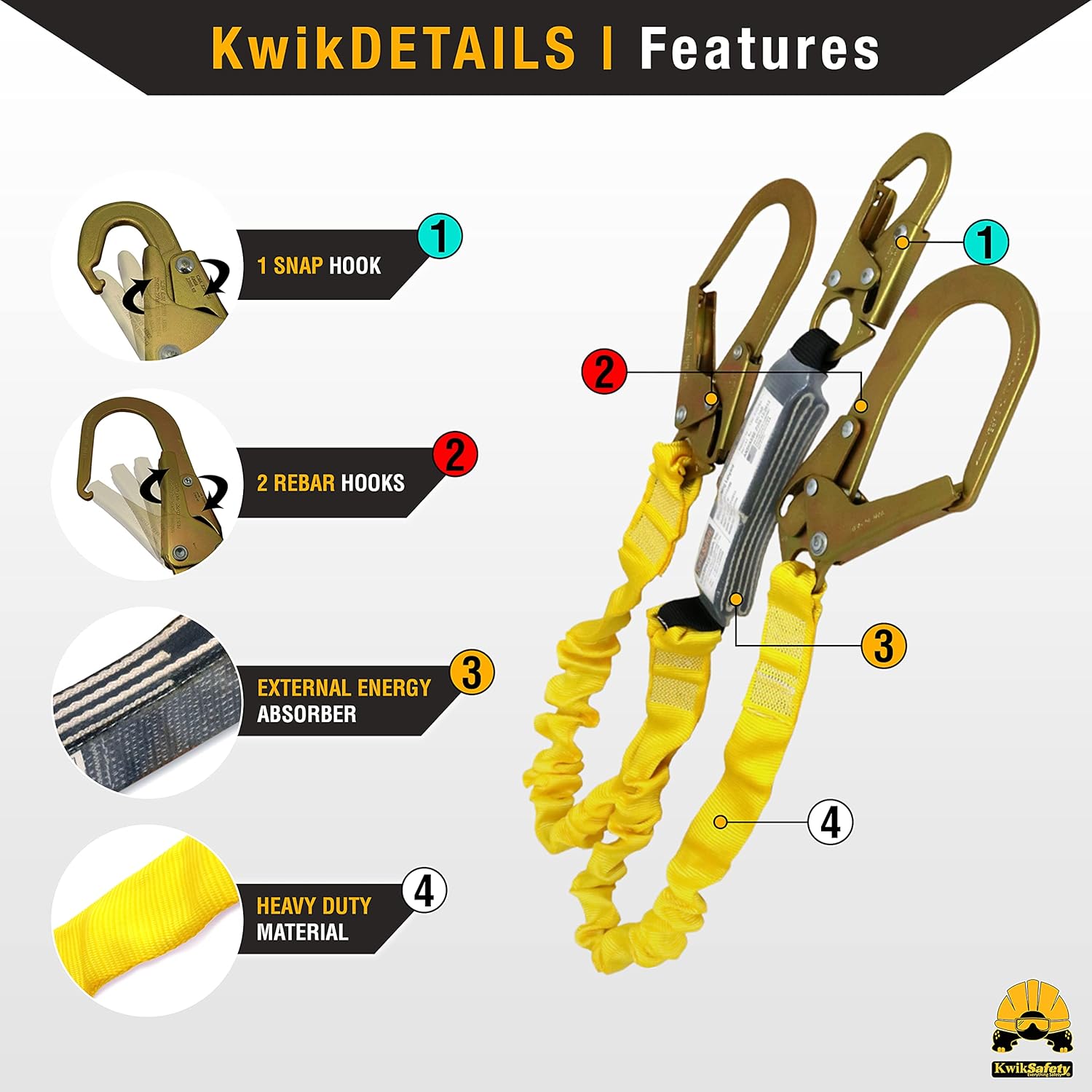 KwikSafety - Charlotte, NC - Python [KIT] Safety Lanyard + Safety Harness & Anchor/OSHA ANSI Fall Protection External Shock Absorber Construction Arborist Roofing Snap Rebar Hook Connector