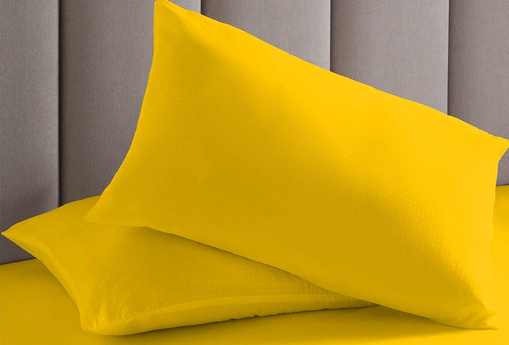 Hotel Quality Ausa Pillowcases 2 Pack -Polycotton Mustard Pillowcovers for Hair and Skin Standard Size with Envelope Closure, 50 x 75 cm