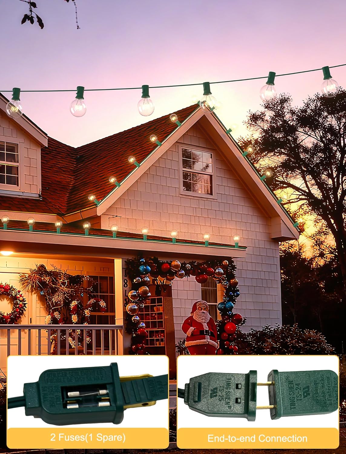 SUNSGNE 25Ft Christmas Round Lights, G40 Globe String Light with 27 Clear Bulbs, UL Certified for Outdoor Indoor Garden Party Wedding Pergola Backyard Patio Xmas Decoration, Green Wire