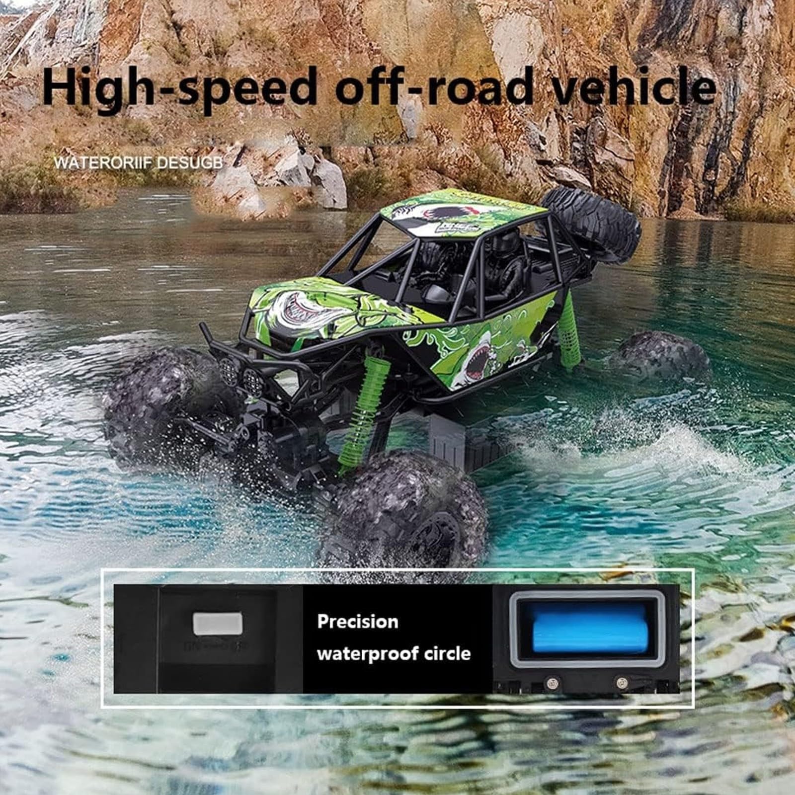 Vehículo RC Todoterreno Anfibio de Alta Velocidad, 1/10, 4x4, camión RC eléctrico de simulación 2.4G, Todoterreno de montaña Bigfoot para Adultos(Green)