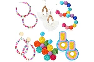 6 Pairs Bohemian Rattan Earrings for Summer