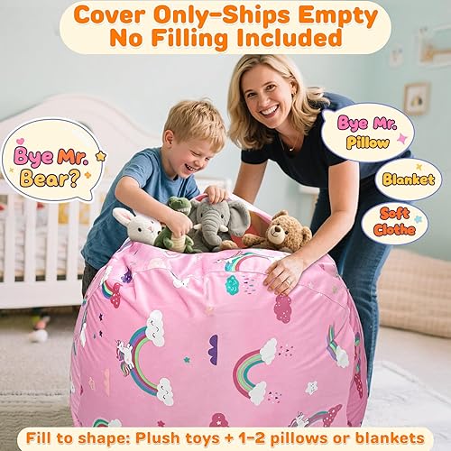 Miniatura 15 de Lukeight - Puf de almacenamiento de animales de peluche para niños, funda para puf de dinosaurio con cremallera para organizar la habitación de