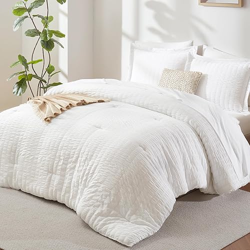Queen Comforter Set White Seersucker 7 Pieces Bed in a