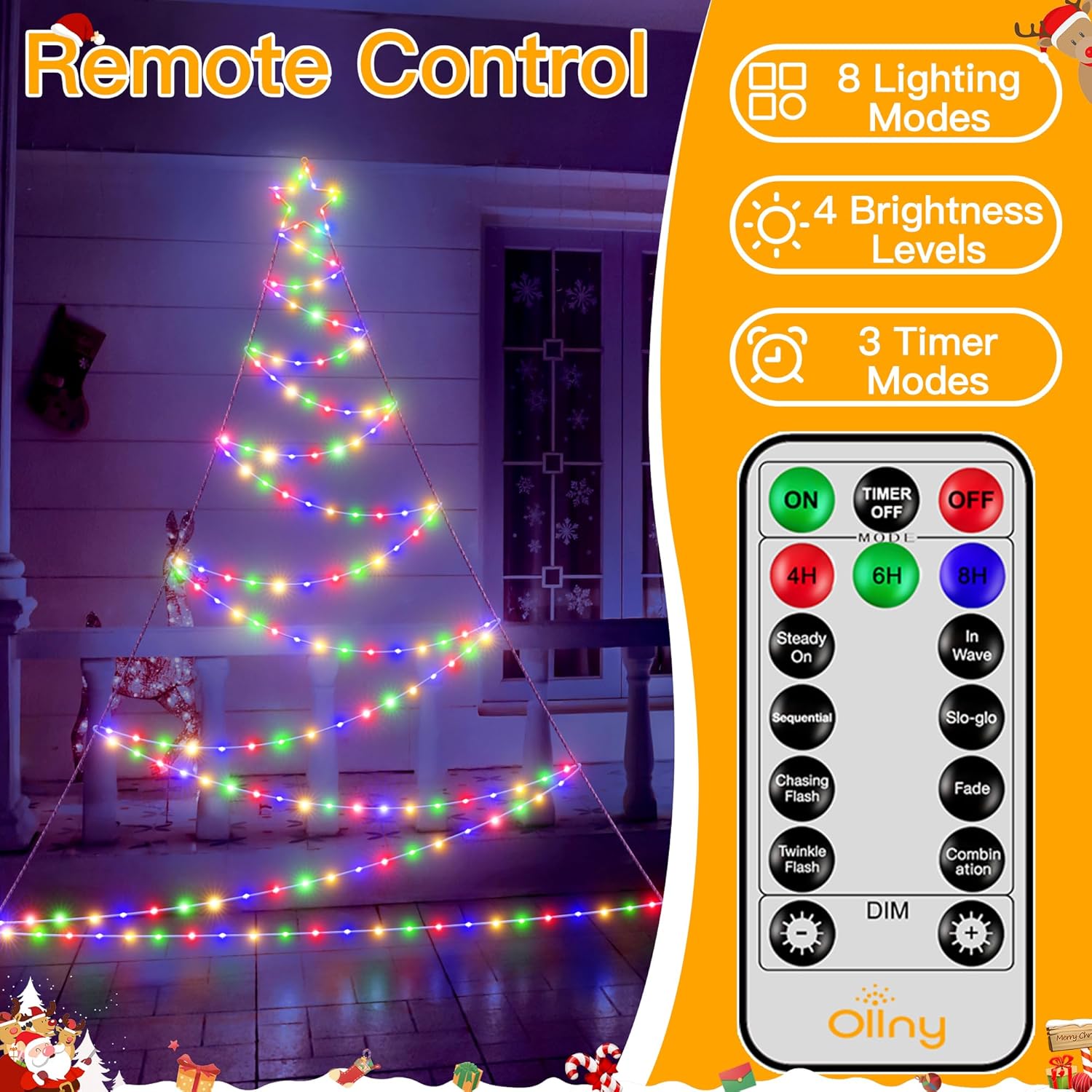 Ollny Inspiration Christmas Yard Decor Lights, IP67 Waterproof Remote Control Christmas Lights with Timer