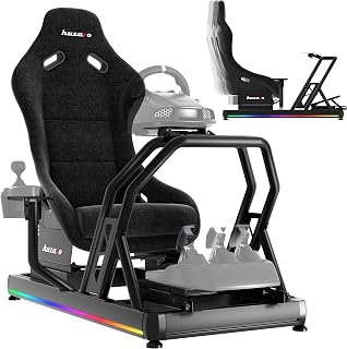 huzaro Speed 9.0 | Simulateur de Course Cockpit avec éclairage LED | Siège Ergonomique réglable | Compatible Logitech, Fanatec, Thrustmaster | Support Volant et pédales Ajustable | Charge 150 kg