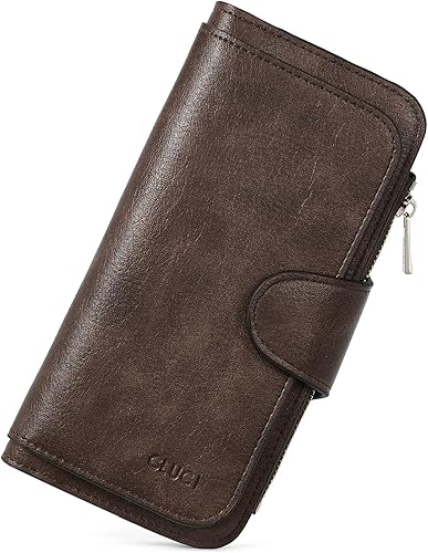 Cartera para mujer, de piel, plegable, larga, con tarjetero, organizador para damas, encerada con aceite, de dos tonos color amarillo