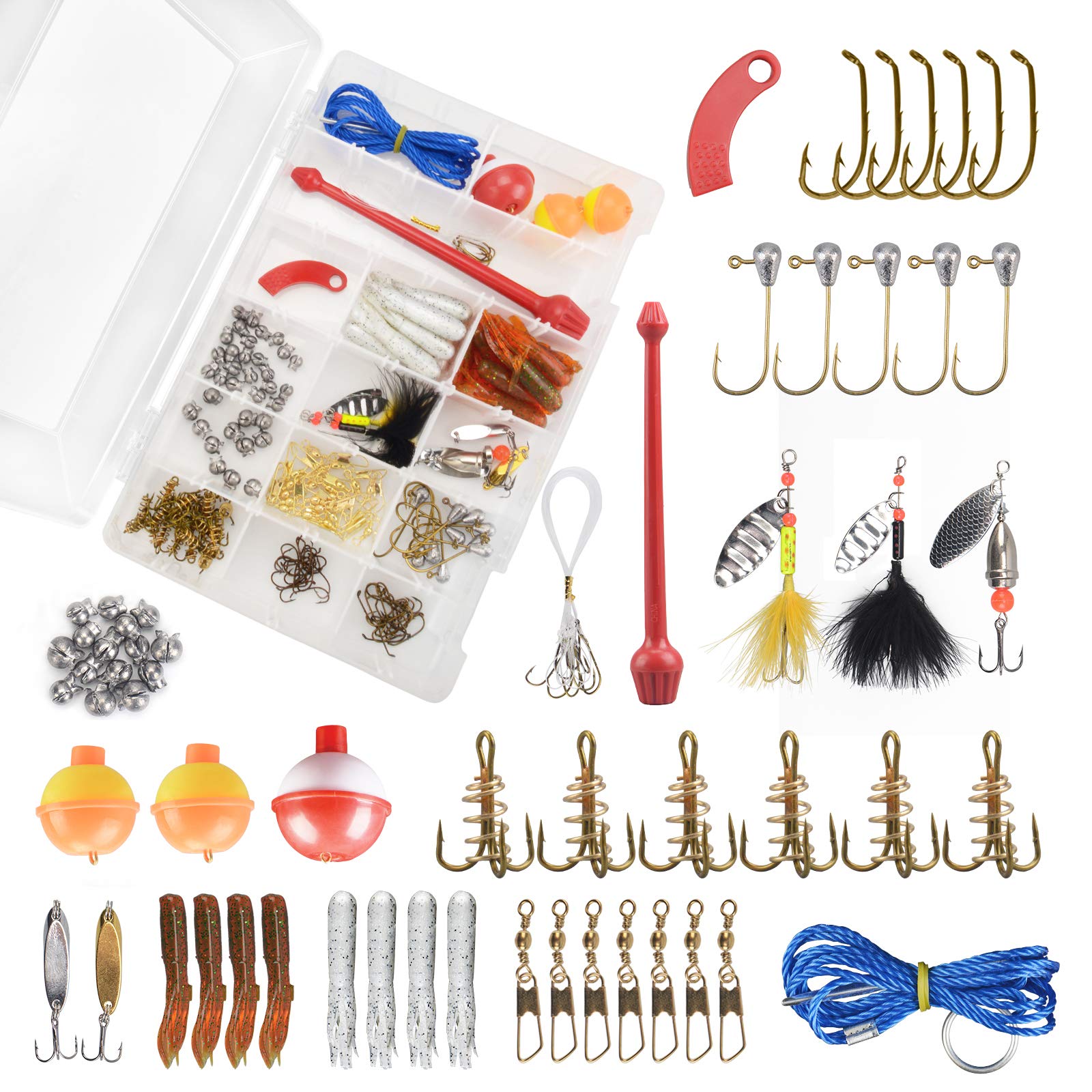 MadBite 181/196/214pcs Terminal Tackle Kits, Fresh and Saltwater, Bass/Panfish/Trout Fishing Tackle Kits, Fishing Gear, Fishing Lures, Fishing Accessory Kit w/Tackle Box, Hooks/Weights/Sinkers & Rigs