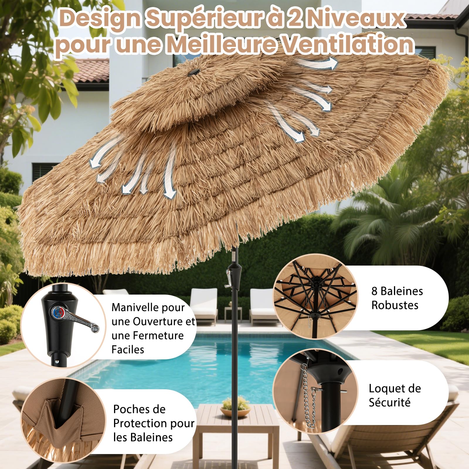 RELAX4LIFE Parasol de Plage Hawaï Tropicale 286x247cm
