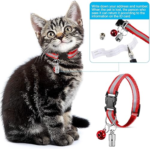 Miniatura 4 de 18 collares reflectantes para gatos con campana, collares ajustables de nailon duradero con hebillas de seguridad y 6 etiquetas de identificación de
