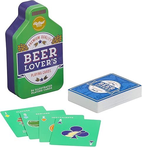 Ridley's Baraja de cartas para amantes de la cerveza  54 cartas de juego de cerveza bellamente ilustradas a mano  Incluye una lata de almacenamiento