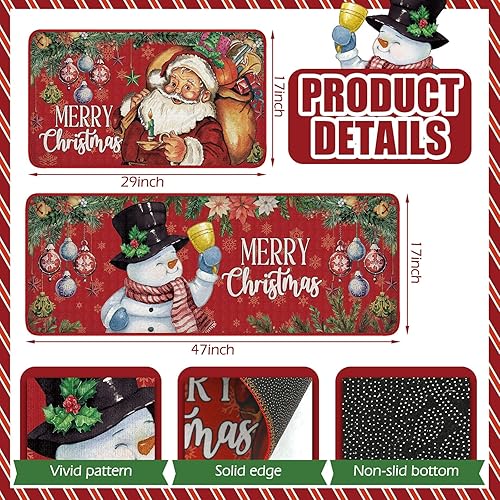 Miniatura 3 de Juego de 2 alfombras y tapetes de cocina con texto en inglés "Merry Christmas", tapete para fregadero de invierno y vacaciones, tapete para cocina,