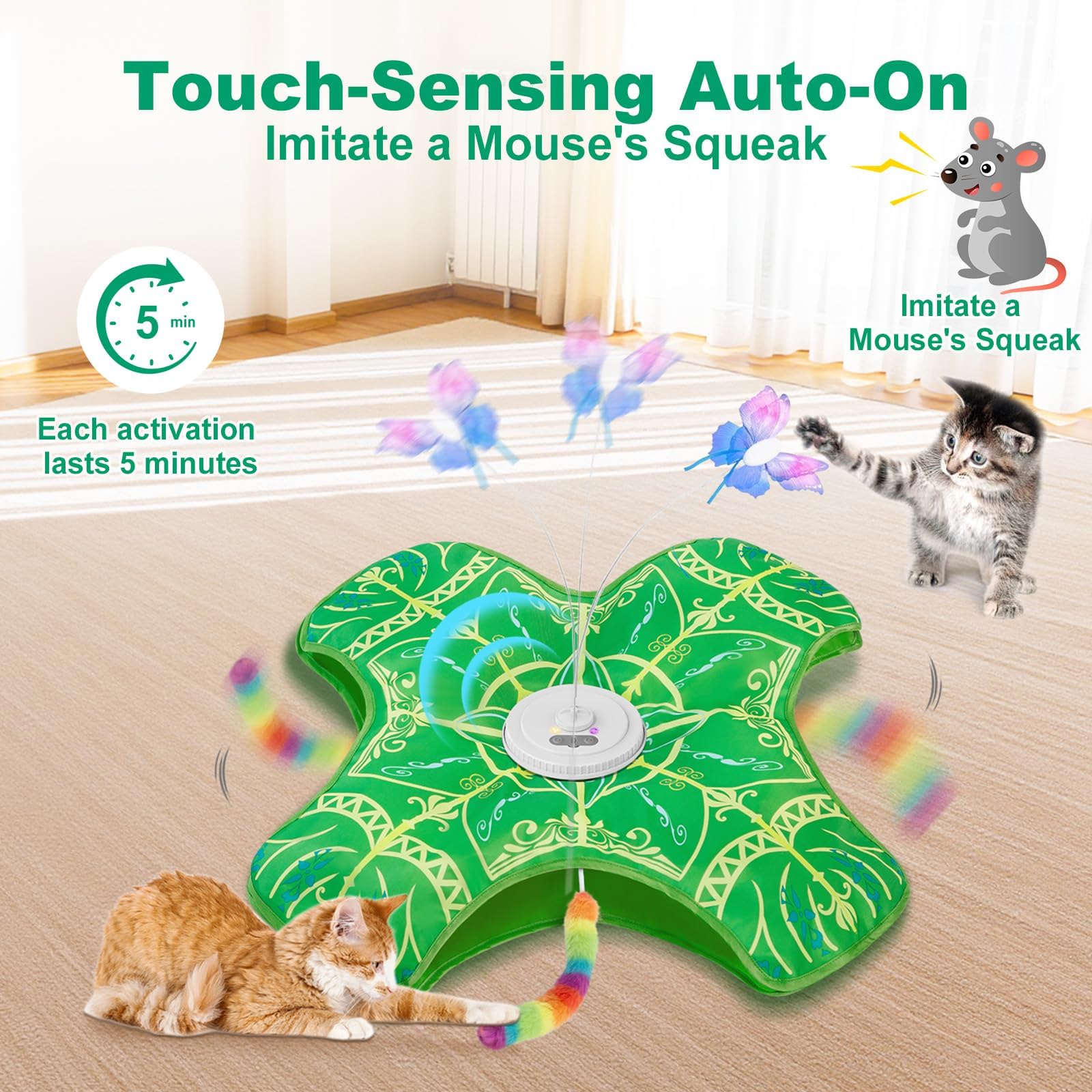 Interactive Rechargeable Hide and Seek Cat Toy with Fluttering Butterfly