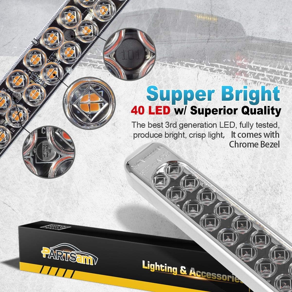 Partsam 2Pcs 17 Inch Amber Led Truck Trailer Light Bar 40 LED Clear Lens Dual Row, 17" Sealed LED Waterproof Submersible Turn Signal Tail Clearance Marker Identification Truck Trailer Light Bar